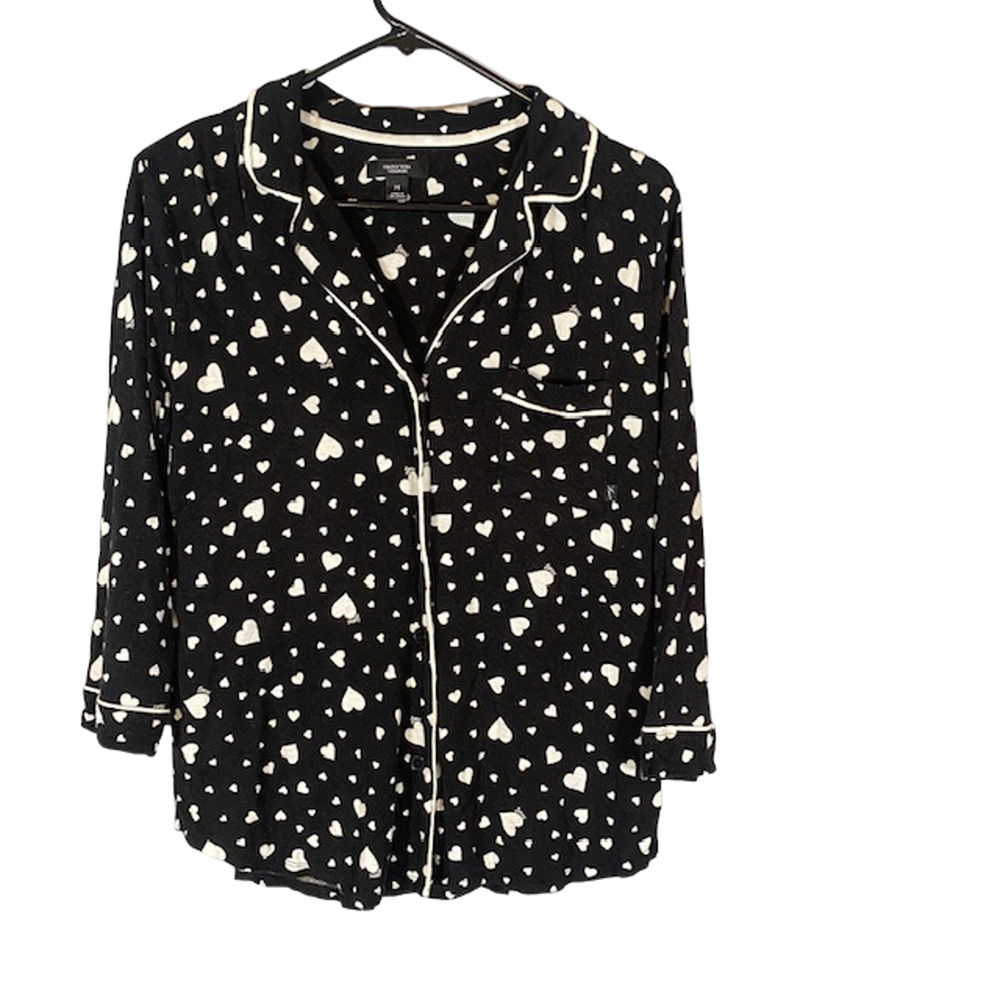 Simply Vera Vera Wang Black Hearts Button Up Sleep Shirt Women Sz M